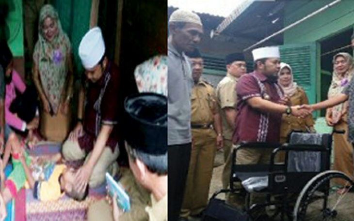  Walikota Helmi Hasan mengunjungi dan memberikan bantuan kursi roda untuk Mahida (41) dan anaknya Gistan Aldo (7)