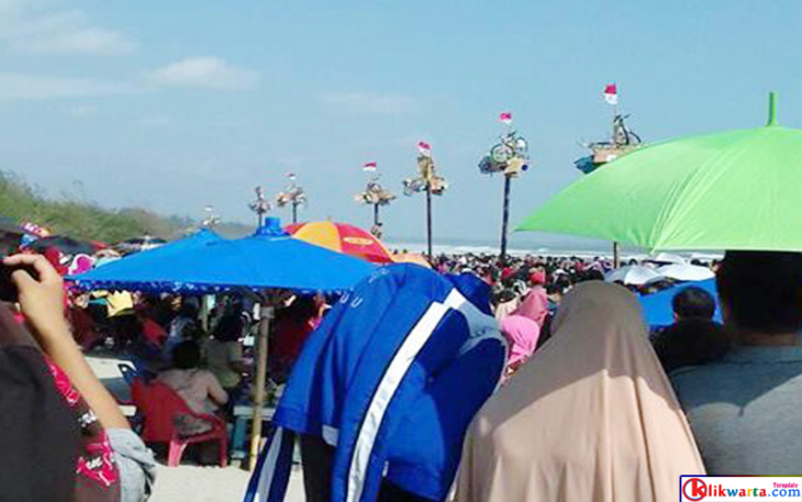 Kemeriahan panjat pinang massal di pantai panjang Bengkulu