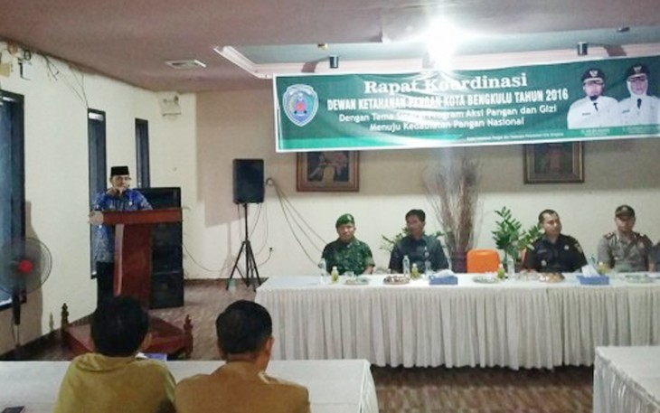 Badan ketahanan Pangan dan Pelaksana Penyuluhan Kota Bengkulu (BKP3) menggelar rapat koordinasi (rakor) Dewan Ketahanan Pangan (DKP) tahun 2016