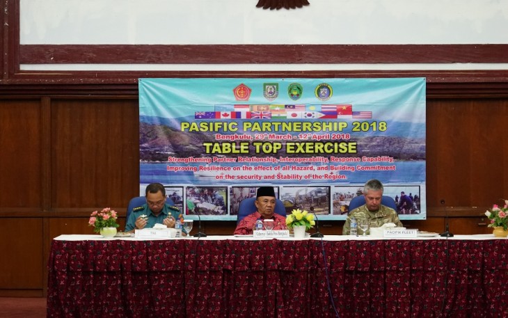 Sekda Provinsi Bengkulu Nopian Andusti, SE.MT menghadiri pembukaan pelatihan Table Top Exercise (TOP) penanggulangan bencana, yang diselenggarakan oleh Pusat Kesehatan TNI.