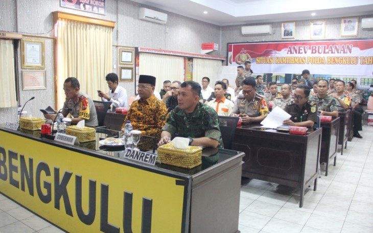 Plt Gubernur Bengkulu Rohidin Mersyah hadir pada Video Confernce (Vidcon) Pengamanan Pemilu 2019 bersama Kapolri, Mendagri, Ketua KPU dan Ketua Bawaslu