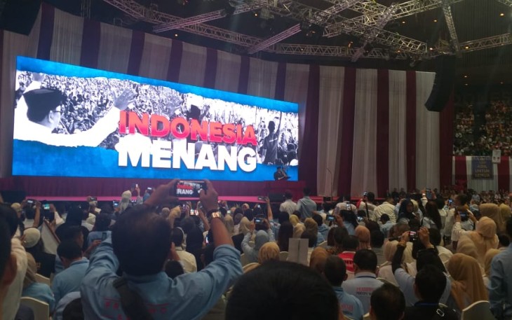 Prabowo Subianto menyampaikan pidato kebangsaan bertajuk 'Indonesia Menang' di JCC Plenary Hall, Jakarta, Senin (14/1/2019) malam.