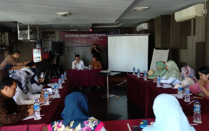 Kegiatan Kebijakan Pengurangan Dampak Buruk Narkoba (PDBN) yang diselenggarakan Kantong Informasi Pemberdayaan Kesehatan Adiksi (KIPAS) di Hotel Splash Jalan Jend Sudirman Nomor 48, Rabu (6/2/2019).