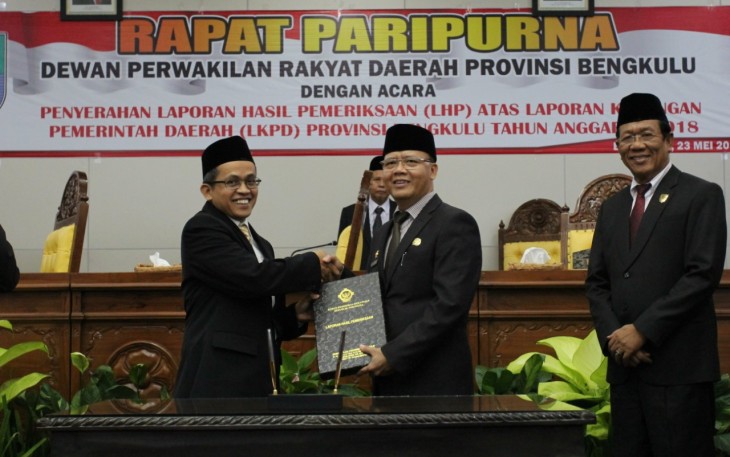 Gubernur Bengkulu Rohidin Mersyah Terima LKPD BPK RI Dengan Predikat WTP 
