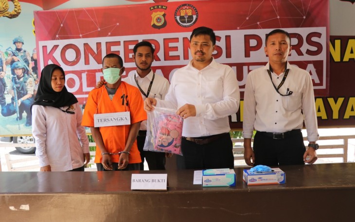 Polres Aceh Utara saat gelar press conference tersangka dan barang bukti