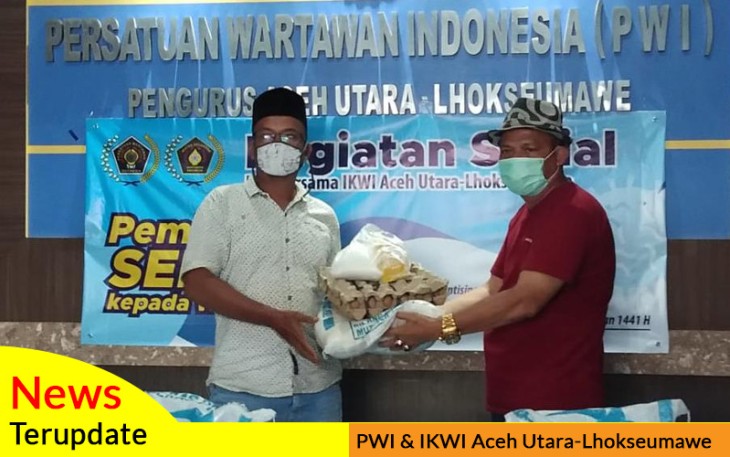 PWI dan IKWI Aceh Utara-Lhokseumawe Bagikan Sembako untuk Wartawan