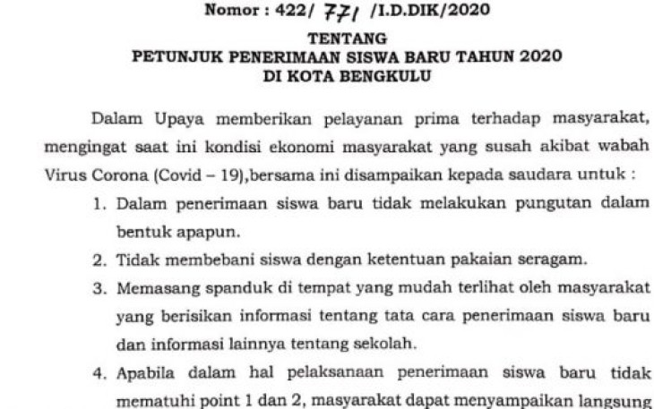 Surat Edaran Wali Kota Bengkulu  