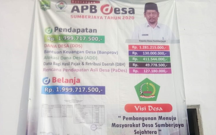 Spanduk APBDes Sumberjaya Terpasang Secara Rinci dan Lengkap