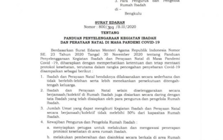 Surat Edaran Wali Kota Bengkulu 