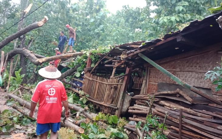 bencana alam yang diakibatkan oleh hujan deras yang disertai dengan angin kencang yang terjadi pada Rabu(3/1) Sore.