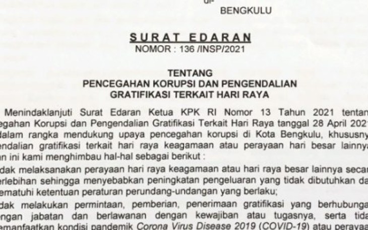 Lebaran, Walikota Warning ASN dan Pejabat melalui SE terkait Gratifikasi