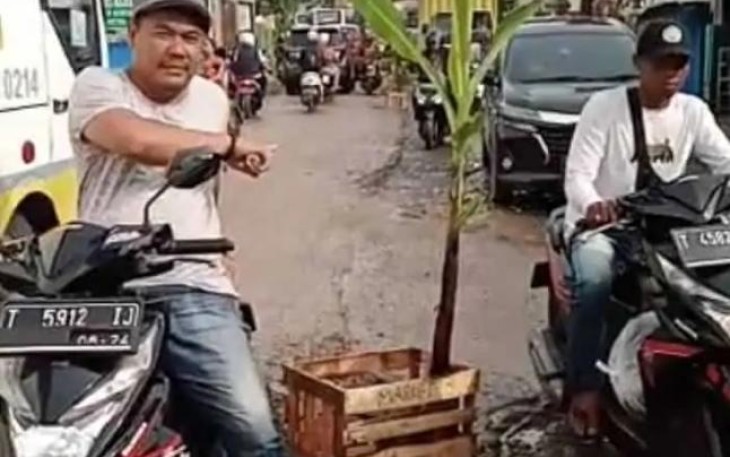 Jalan Rusak Berat di Kecamatan Jatiluhur Purwakarta Ditanami Pohon Pisang oleh Warga