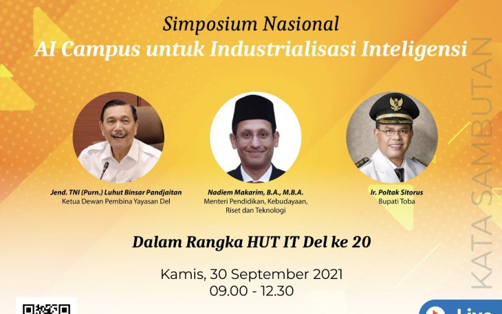 IT Del akan selenggarakan simposium nasional bertajuk “AI Campus untuk Industrialisasi Inteligensi” dalam rangka merayakan ulang tahun ke-20 IT Del dan Yayasan Del