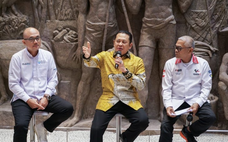 Bamsoet dalam konferensi pers launching tiket menonton WSBK Indonesia Round 2022, di Jakarta, Rabu (31/8/22).
