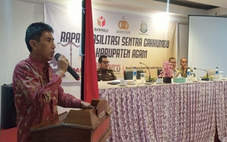 Bawaslu Kabupaten Agam melaksanakan rapat fasilitasi sentra Penegakkan Hukum Terpadu di Hotel Sakura Syariah Lubuk Basung.