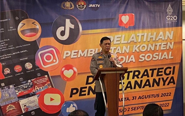 Kadivhumas Polri Irjen Pol Prof. Dr. Dedi Prasetyo, M.Hum., M.Si., M.M melalui Kepala Biro (Karo) Multimedia Brigjen Pol Gatot Repli Handoko, S.I.K, Rabu (31/8/2022) pagi saat Pelatihan yang dilaksanakan di Hotel Ambharawa Jalan Iskandarsyah Jakarta Selatan.