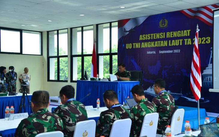 Pembukaan Asistensi Rengiat TNI AL tahun anggaran 2023 di selasar atas gedung Denma Mabesal, Cilangkap, Jakarta Timur. Selasa (20/09).