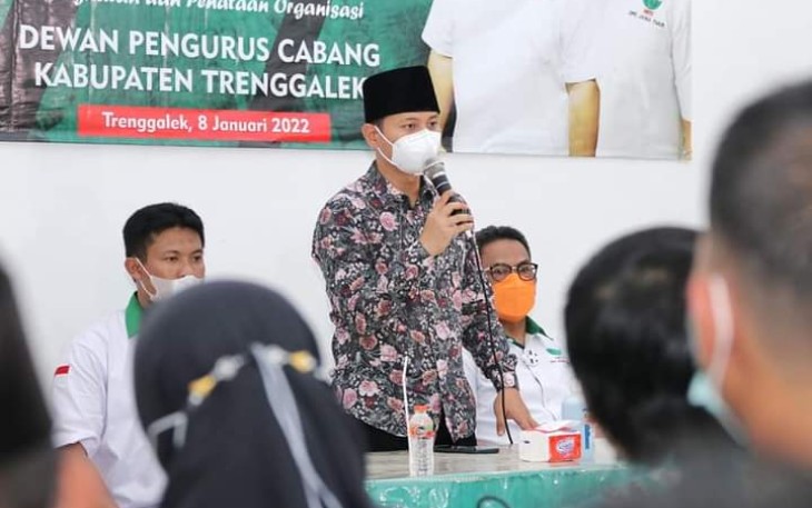 Bupati Trenggalek, Mochamad Nur Arifin, saat membuka Muscab HKTI, Sabtu (8/1/2022) (Foto: Hardi Rangga, klikwarta.com)