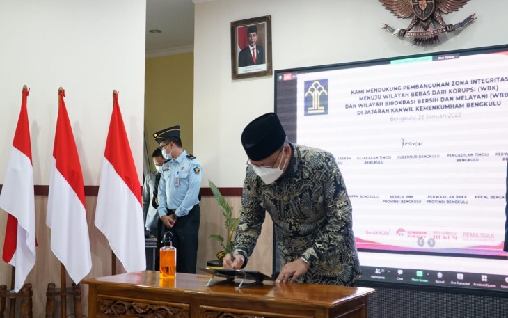 Penandatanganan dukungan Pembangunan Zona Integritas Menuju WBK dan WBBM di Jajaran Kanwil Kemenkumham Bengkulu