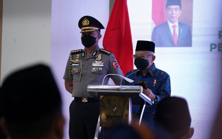 Wapres saat memberikan arahan terkait kampanye optimalisasi pengumpulan zakat, infak, sedekah, dan dana sosial keagamaan lainnya (ZIS dan DSKL) melalui BAZNAS pada acara Peluncuran Program 5000 Santripreneur dan Peresmian Gedung BAZNAS di Kantor Pusat BAZNAS Jl. Matraman Raya No. 134, Jakarta Timur, Rabu sore (20/04/2022).