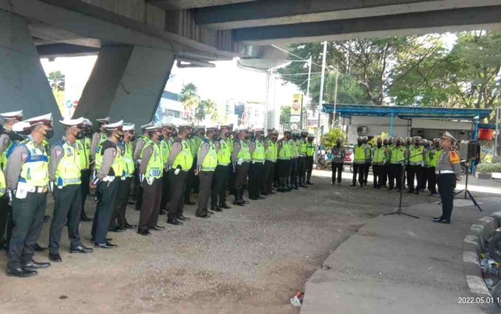 Apel jelang pengamanan Idul Fitri Satlantas Polrestabes Makassar. Minggu (01/05/2022)