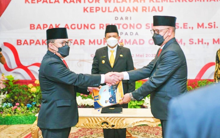 Serah terima jabatan Kepala Kantor Wilayah Kementrian Hukum dan Hak Asasi Manusia Provinsi Kepulauan Riau, Kamis (12/5/2022)