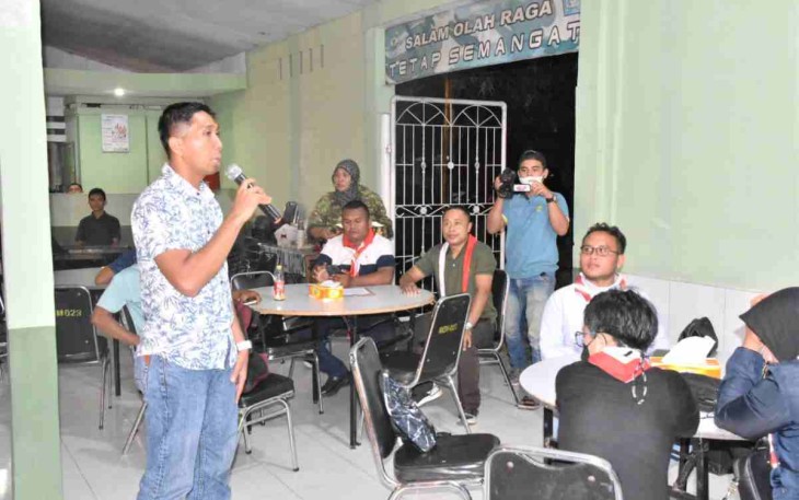 Sambutan Mayor Inf Hermansyah dalam ngopi bareng komunitas Pramuka Sibolga