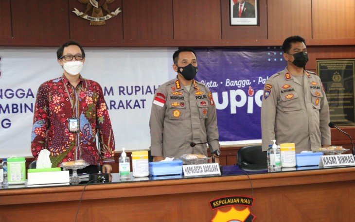 Sosialisasi Cinta Bangga Paham (CBP) rupiah kepada Anggota Satbinmas dan Bhabinkamtibmas jajaran Polresta Barelang, di aula Anindhita Lantai 2 Mapolresta Barelang, Jumat (27/05/2022).