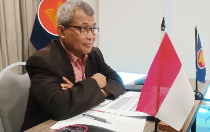 Direktur Pengembangan Strategi BNPB Agus Wibowo saat mengikuti ACDM secara virtual di Jakarta 