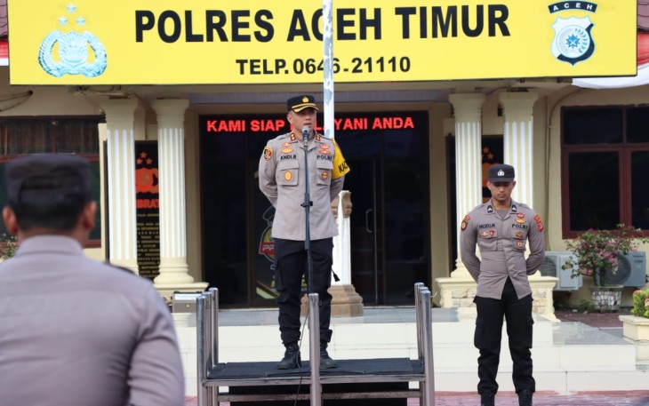 Kapolres Aceh Timur saat pimpin apel 