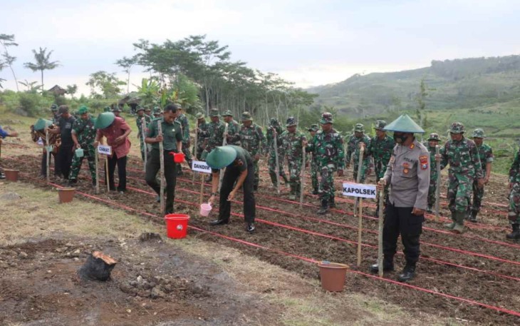 Dandim saat tanam jagung di lahan TNI AD Tulungagung 