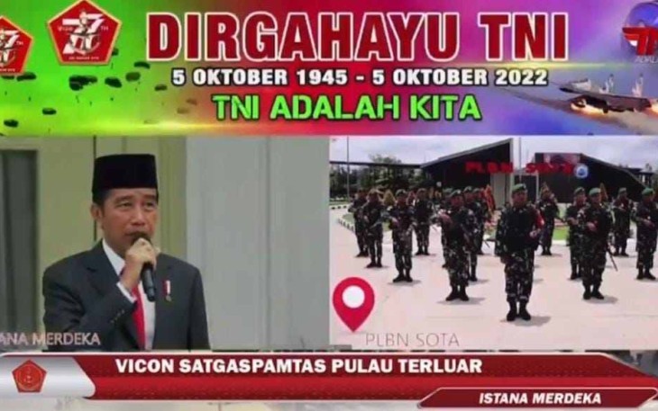 Satgas Yonif 511/DY peringati HUT TNI ke-77 bersama Persiden Joko Widodo. Rabu (5/10)