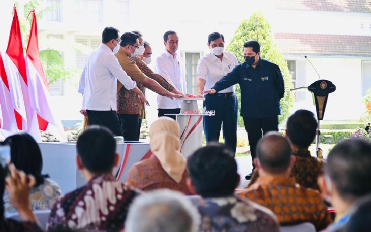 Presiden Jokowi saat launching vaksin IndoVac di pabrik PT Bio Farma (Persero) Kota Bandung, Kamis (13/10)