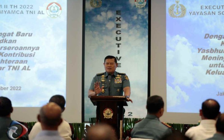 Kasal Laksamana TNI Yudo Margono saat memberikan sambutan di forum Yasbhum Group 