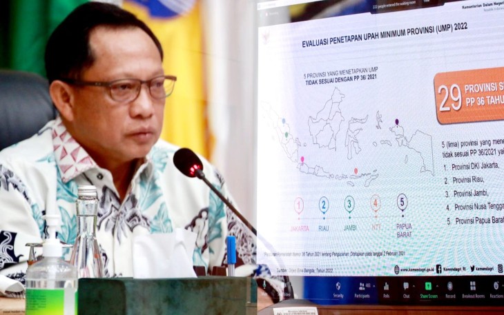 Mendagri Tito Karnavian saat rakor persiapan Penetapan Upah Minimum tahun 2023 di Jakarta 