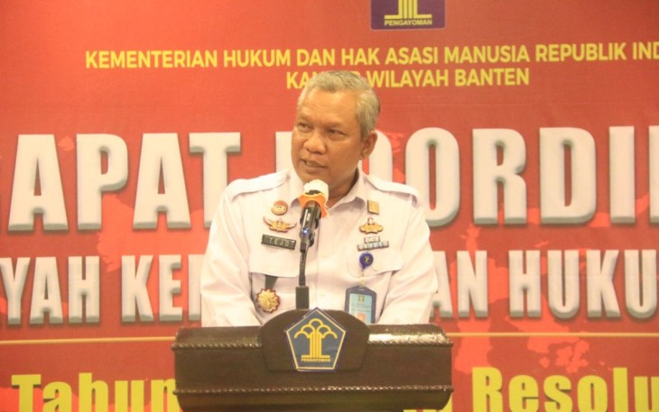 Tejo Harwanto saat memberikan 7 Resolusi Kemenkumham Banten tahun 2023 di Aston Anyer Beach Hotel, Serang. Rabu (7/12) 
