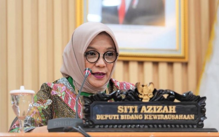 Deputi Bidang Kewirausahaan Siti Azizah saat memberikan keterangan pers secara virtual  di Jakarta 