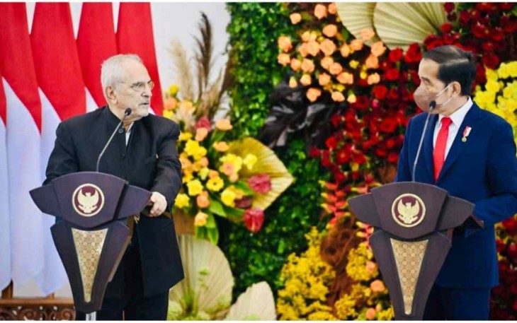 Presiden Joko Widodo dan Presiden Republik Demokratik Timor Leste, José Ramos-Horta menyampaikan pernyataan pers bersama di Istana Kepresidenan Bogor