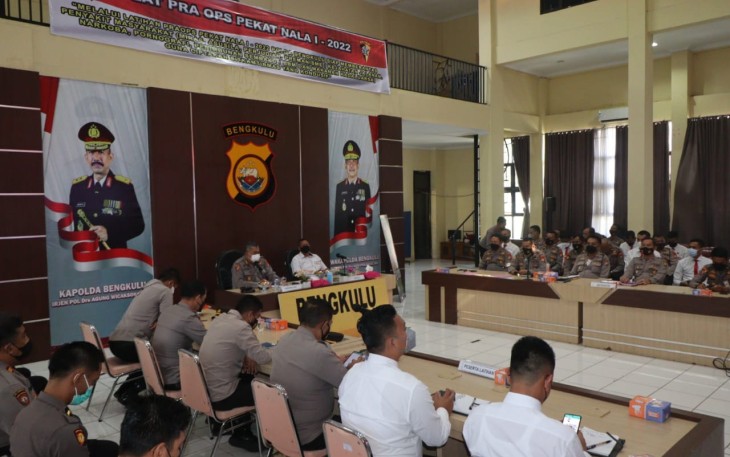 Latihan Pra Operasi, Selasa (29/03/2022) di aula Command Center Polda Bengkulu.