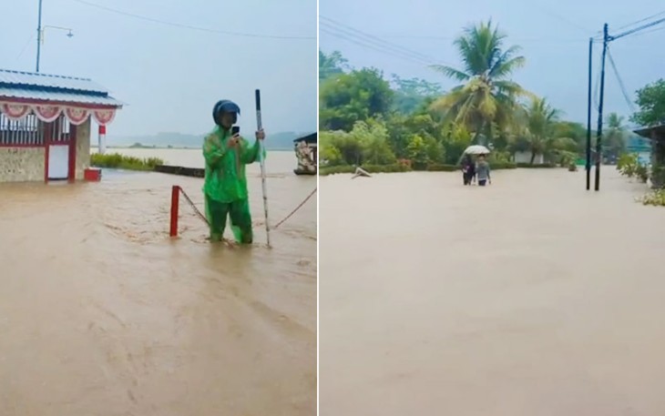 Banjir merendam Desa Sitiarjo, Sumawe Kabupaten Malang, Sabtu (15/10/2022) pagi.