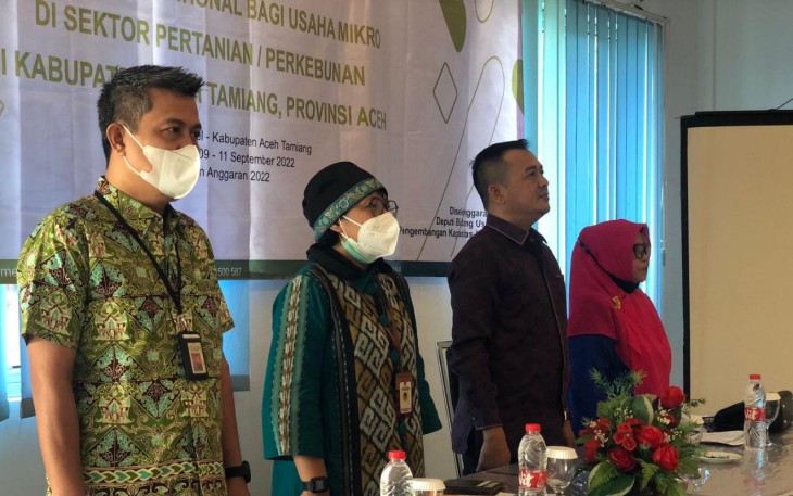 Sekretaris Deputi Usaha Mikro KemenKopUKM, A.H Novieta, pada acara pembukaan Pelatihan bagi Usaha Mikro di Sektor Pertanian/Perkebunan di Kabupaten Aceh Tamiang Provinsi Aceh, Jumat (9/9/2022).