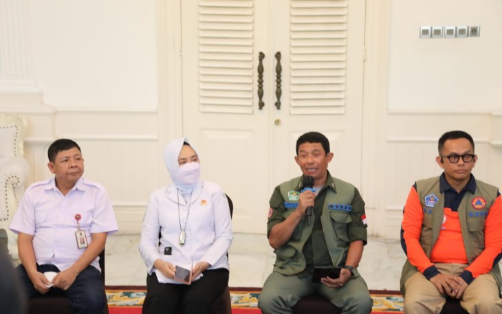 Suasana konferensi pers yang dilakukan di Kantor Bupati Cianjur, Jawa Barat, Selasa (22/11).