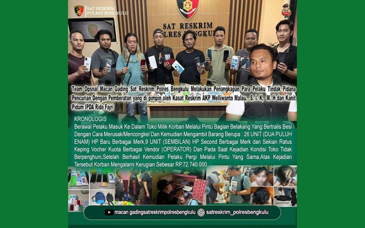 Komplotan Curat Bongkar Konter Hp saat amankan Polres Bengkulu