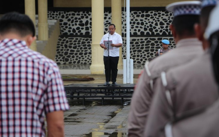 Dir Resnarkoba Polda Bengkulu Kombes Pol Rohadi, S.IK saat pimpin apel pagi hari ini Selasa (08/11).