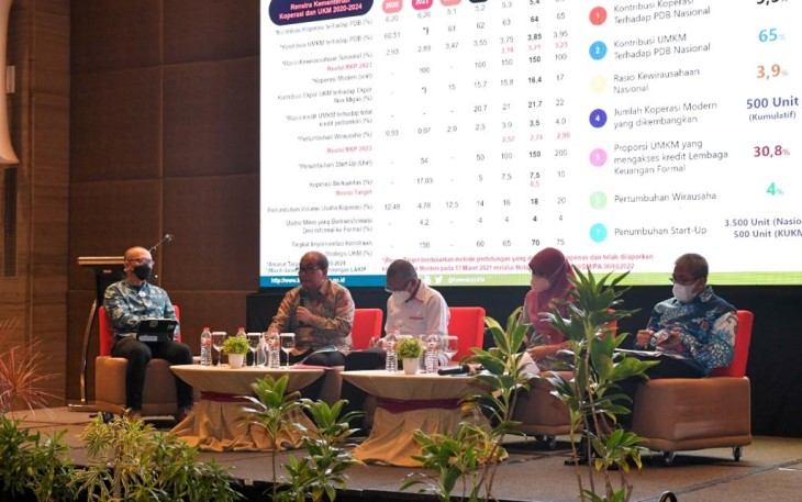 Rakortas KemenKopUKM  2022 di Tangerang, Banten, Selasa (22/3). 