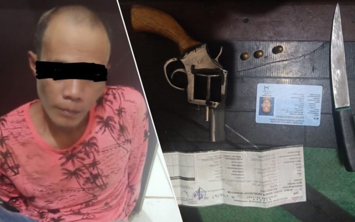 Tersangka saat diamankan beserta barang bukti