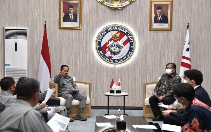 Delegasi JICA diterima oleh Kepala Bakamla RI Laksdya TNI Dr. Aan Kurnia, beserta jajaran Pejabat Tinggi, di Aula Mabes Bakamla RI, Jl. Proklamasi No. 56, Jakarta Pusat, Kamis (7/4/2022).