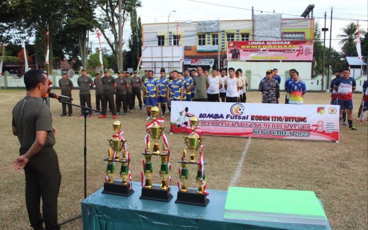 Dandim 1310/Bitung, Letkol Arm Yoki Efriandi Gumay, M.Han saat menyampaikan sambutan pada penutupan futsal