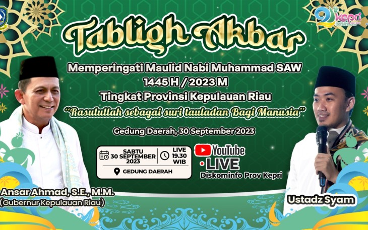 Pemprov Kepri Ajak Masyarakat Meriahkan Tabligh Akbar Peringatan Maulid Nabi di Gedung Daerah Tanjungpinang