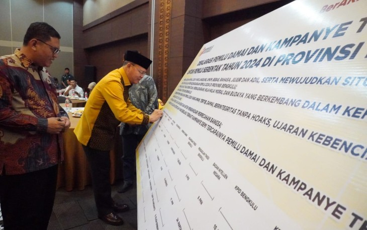 Coffee Morning terkait Rilis Hasil Pengawasan Alat Peraga Sosialisasi (APS) Peserta Pemilu se-Provinsi Bengkulu serta Deklarasi Pemilu Damai dan Kampanye Tertib untuk Pemilu Serentak Tahun 2024